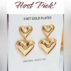 HOUSE OF HARLOW 1960 Valentine 14k Gold-Plated Double Hearts Dangle Earrings NWT